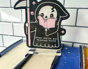 Dead Inside Reaper Book Shelf Buddy Standee | Book Lover Gift | Reading Decor | Bookish Accessories | Bookshelf Decor | Gifts for Readers