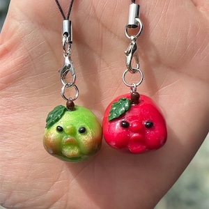 Kawaii Apple Keychain, Unique Handmade Fruit Charm, Quirky Red & Green Apples Phone Strap, Fun Miniature Food Key Holders, Small Gift