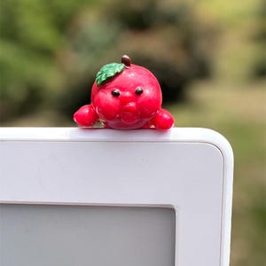 Kawaii Apple Baby Hipper,Tiny Handmade Red Apple Phone Charm, Decorative Fruit Mini Figurine, Adhesive Clay Peeker, Phone Buddy
