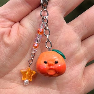 Kawaii Orange Keychain, Unique Handmade Fruit Charm, Quirky Veggie Phone Strap, Fun Miniature Food Key Holders, Gift for Food Lovers