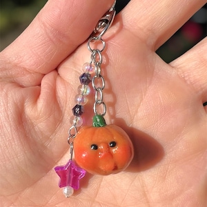 Kawaii Pumpkin Keychain, Unique Handmade Fruit Charm, Quirky Veggie Phone Strap, Fun Miniature Food Key Holders, Gift for Food Lovers