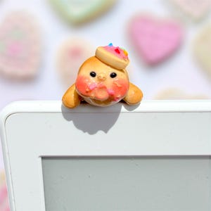Sugar Cookie Crumble Baby Hipper, Tiny Handmade Phone Charm, Decorative Food Mini Figure, Adhesive Clay Peeker, Cute Bakery Phone Buddy