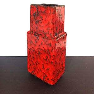 Fohr Fat Lava Vase 343-30 Sculptural Form Red Black West German Pottery 1960&#39;s 1970&#39;s  Foamy Drip Glaze POP ART Chimney Vase Block Vase