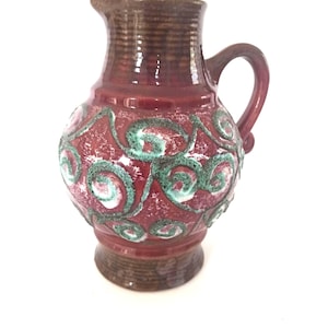 VEB Strehla Fat Lava Vase 9003 1960&#39;s 1970&#39;s East German Pottery GDR Red Turquoise White Vintage Jug Cratered Glaze MCM