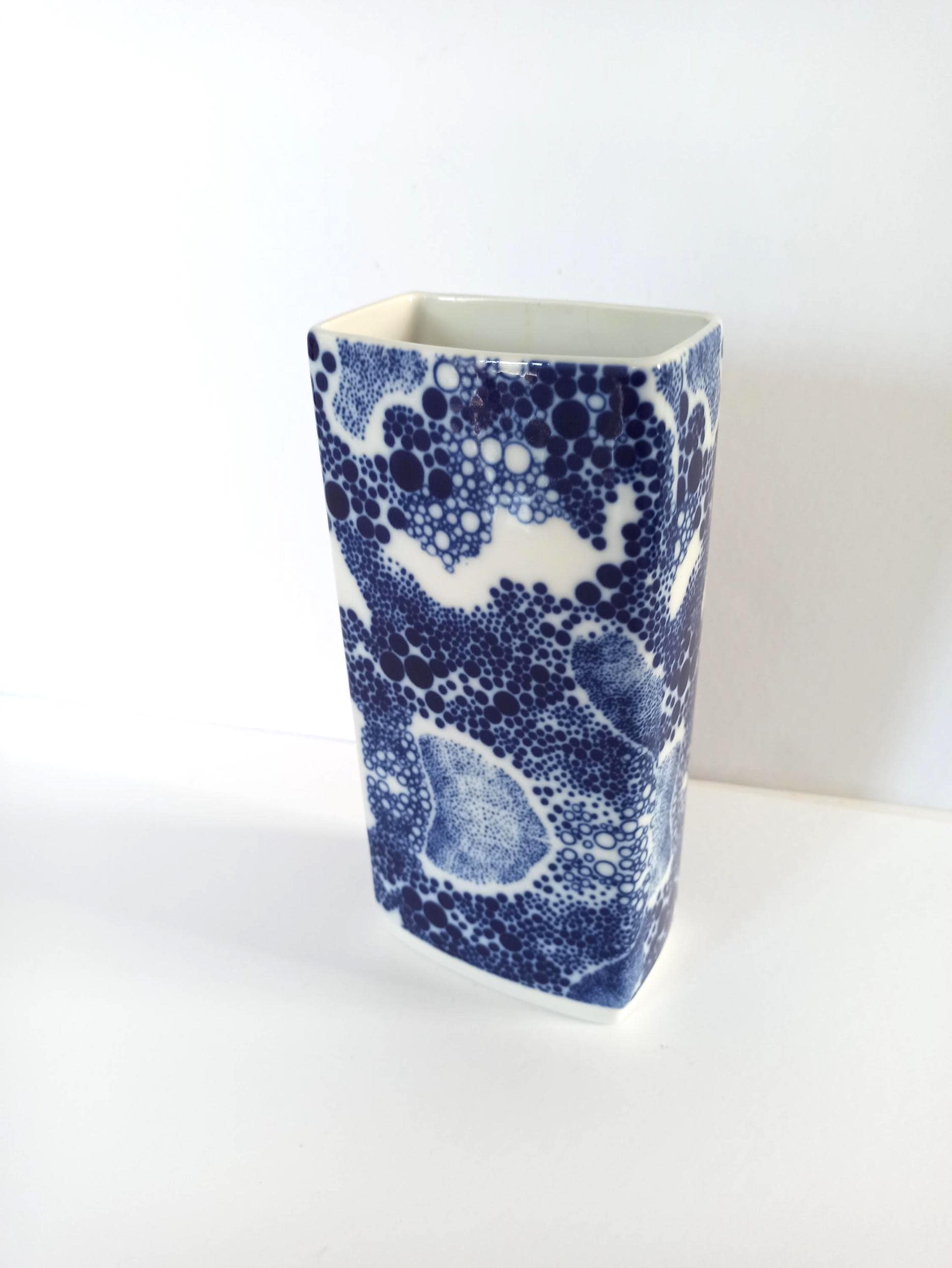 1970's Gerold Porcelain  Bavaria Vase Dots Blue White POP ART Rectangular Shape Vintage German China West German Ceramic s