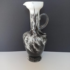Italian Mid Century Modern  Glass Vase VB Opaline Florence  Black White POP ART Flame Decor Handmade  1960&#39;s 1970&#39;s