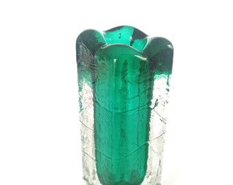Schott Zwiesel Solifleur Vase Emerald Green West German  Crystal Glass 1970's Block Vase Vintage