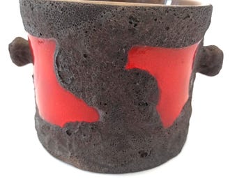 Vintage Marei Fat Lava Planter, Red & Black West German Pottery