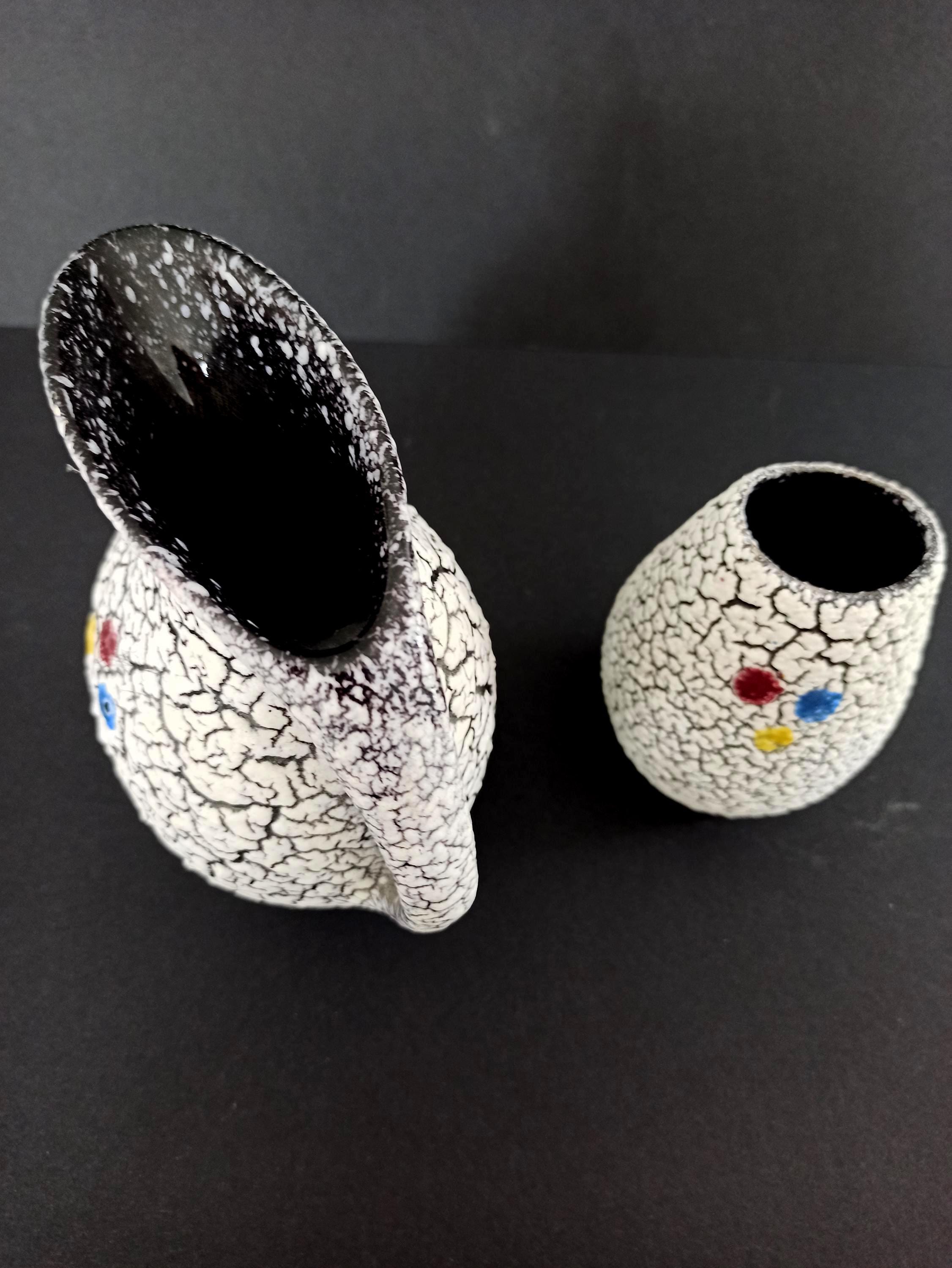 Jopeko Fat Lava 花瓶：ミッドセンチュリーの白黒ドイツ陶器セット