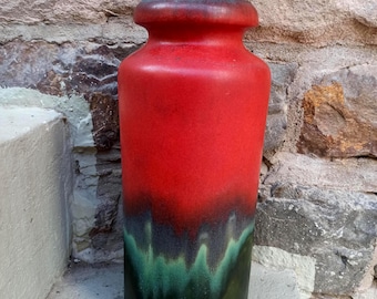 Scheurich Fat Lava Vase 517-30, West German Pottery, Red Green Drip Glaze