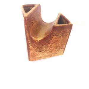 Bertoncello Italian Art Pottery Vase Roberto Rigon Chimney Vase Sculptural Form &quot;Screziato Tabacco&quot; Glaze  1970&#39;s Vintage MCM OP ART