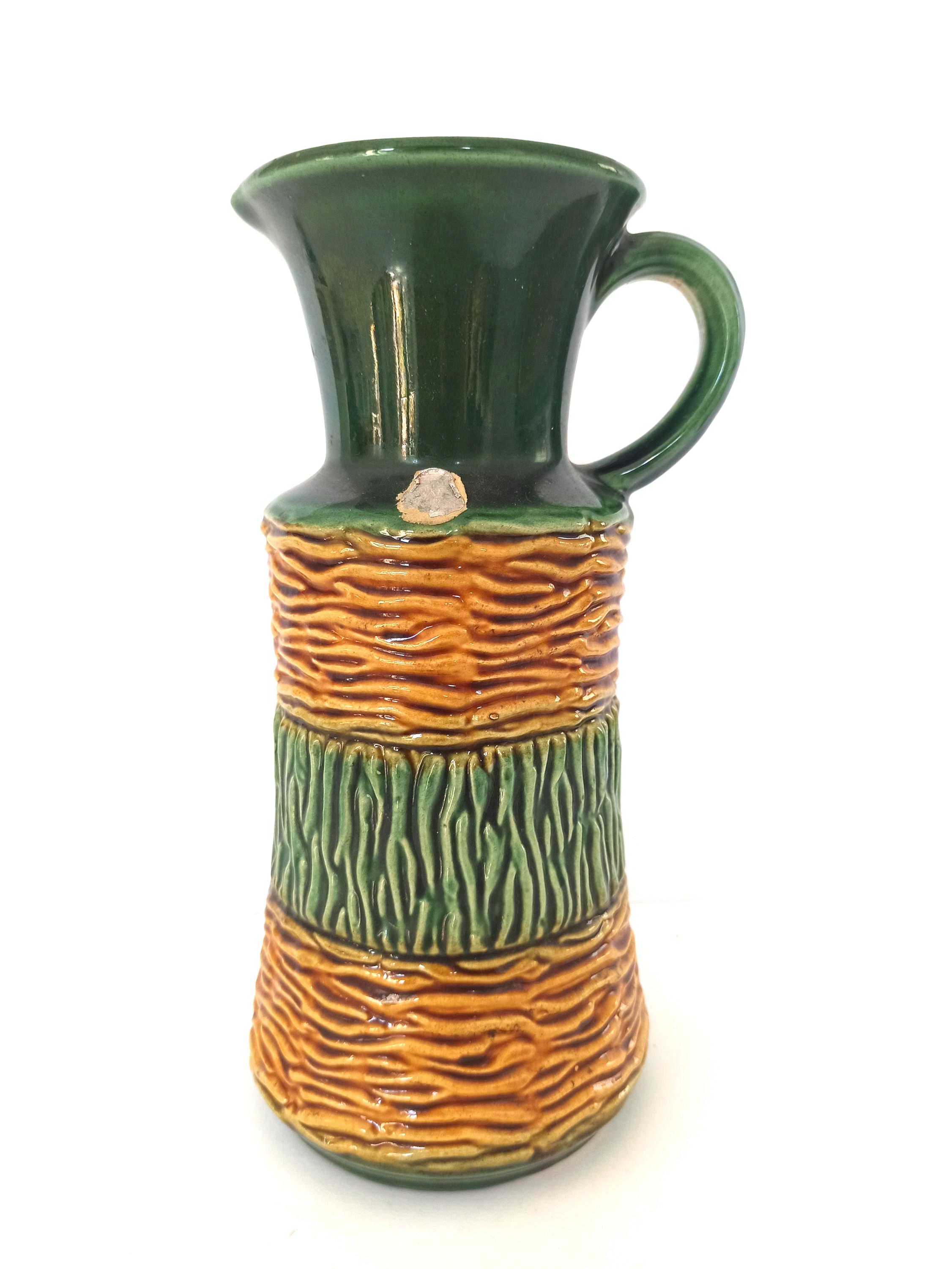 Brocca vaso Uebelacker 1758/25 OP ART anni '60-'70 Halidan Kutlu ceramica della Germania occidentale, decoro in rilievo, verde, giallo, marrone, vintage MCM