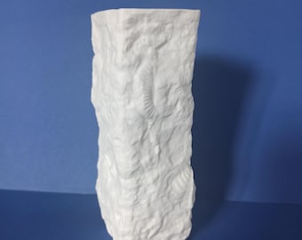 Jarrón de porcelana vintage AK Kaiser con fósil de amonita, estilo OP ART Bisque 131, años 60-70