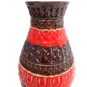 Bay Vase 92 25 Bodo Mans Design 1960&#39;s Mid Century Modern Red Brown West German Ceramics German Art Pottery Drip Glaze Relief Decor 1970&#39;s