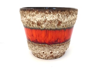 Vaso Jopeko Fat Lava, arancione e rosso, vintage, in ceramica tedesca, anni &#39;60 e &#39;70, smaltato con crosta e crateri