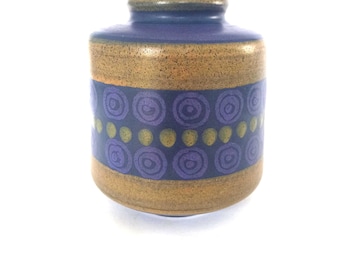 KMK Kupfermühle Vase 1960&#39;s 1970&#39;s West German Pottery Ceramic Blue Green Yellow Purple Spirals Handmade  Mid Century Modern Vintage
