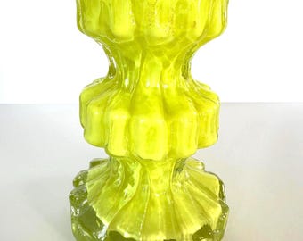 Vaso tedesco vintage in Ingridglas, vaso in corteccia, vetro ghiacciato, anni &#39;60-&#39;70, OP ART, portacandele in giacinto giallo Kurt Wogan