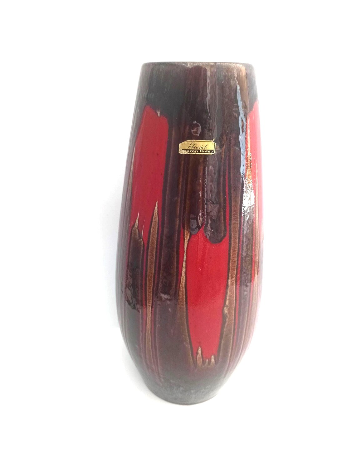 Scheurich 'lora'floor Vase 529-38 Red Flames Fat Lava Vintage West
