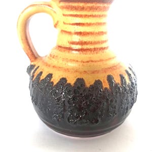 Bay Fat Lava Vase 631 14  Cratered Zig Zag Glaze West German Pottery 1960&#39;s 1970&#39;s Brown Black Mid Century Vintage Retro