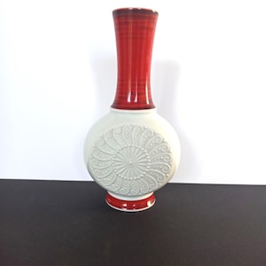 Royal Porzellan Bavaria KPM Vase Porcelain 719/2 Sun Decor Red Black White West German Pottery  1960&#39;s 1970&#39;s Vintage Handmade Vintage