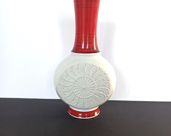 Vintage Royal Porzellan Bavaria Vase, Red & White Sun Decor