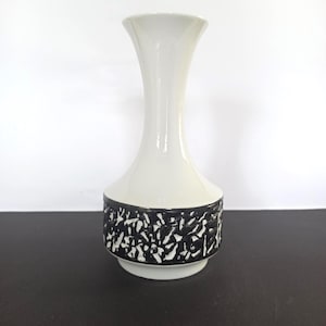 Bavaria Vase Mid Century Modern 1960&#39;s Porcelain West German Pottery Black&White OP ART  Relief Decor