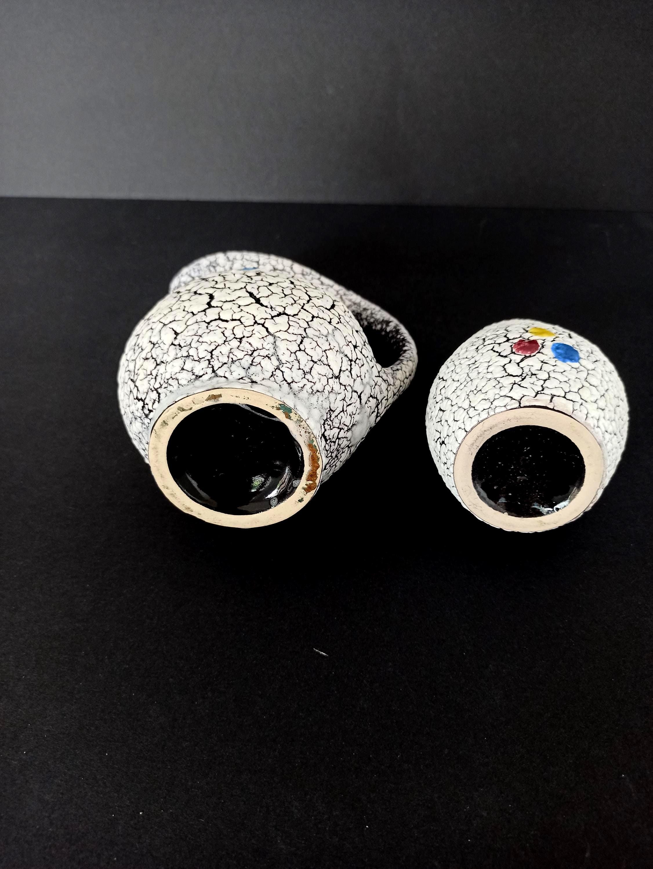 Jopeko Fat Lava 花瓶：ミッドセンチュリーの白黒ドイツ陶器セット