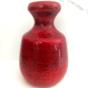Bay Fat Lava Vase Red Black Structured Glaze West German Pottery 1960&#39;s 1970&#39;s