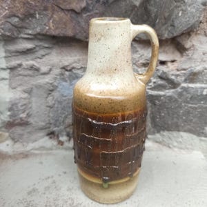 VEB Haldensleben Fat Lava Vase Jug 4078 East German Pottery 1960&#39;s 1970&#39;s Crusty Fat Lava ZiG ZAG Glaze Brown Cream Vintage