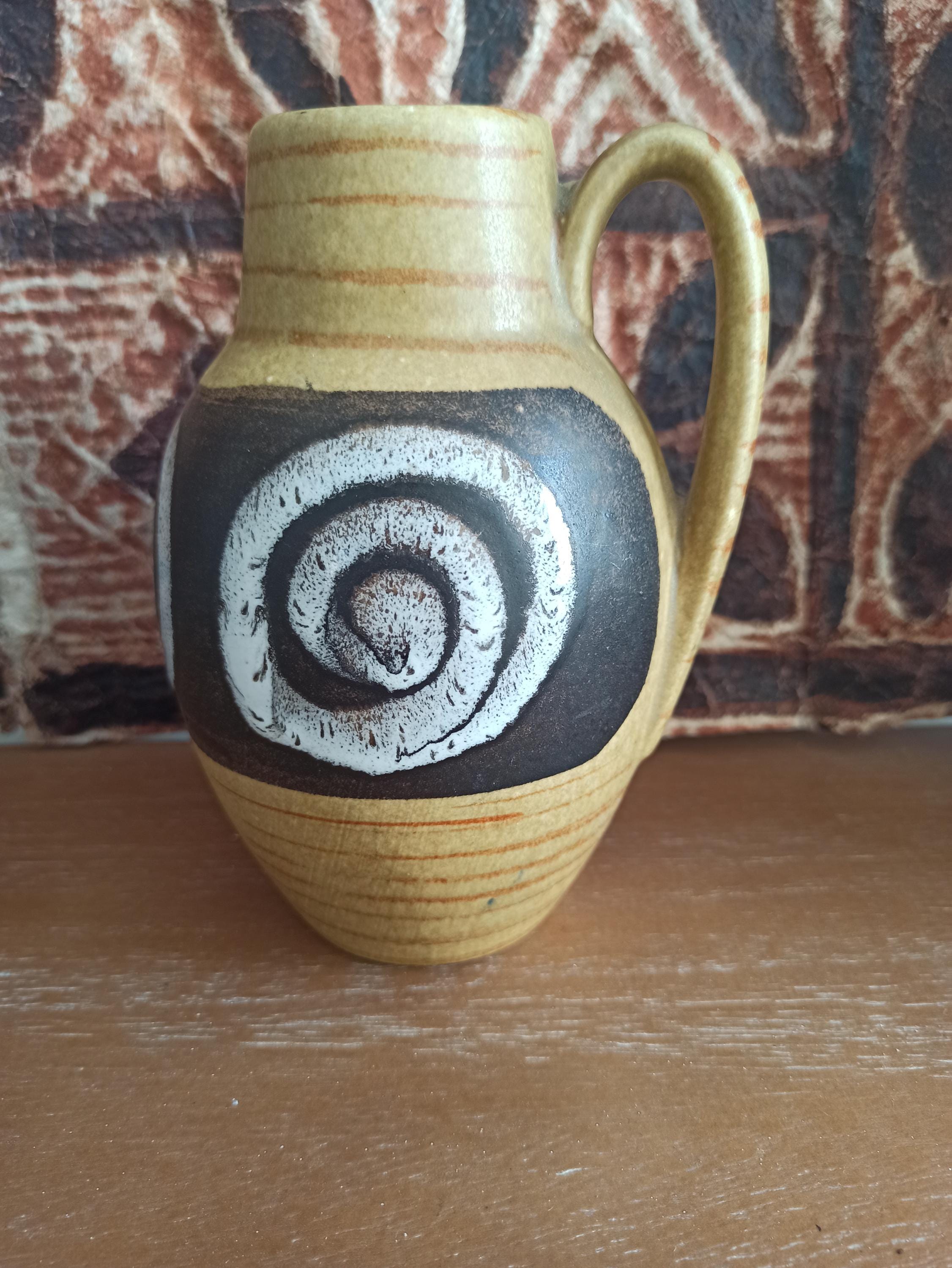 Scheurich Fat Lava Vase 414-16, Handpainted Spirals, West German