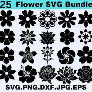 Flower SVG Bundle, Flowers Svg, Spring, Flowers Designs for Shirts, Flower Bundle Svg, Flower Cut Files, Cricut, Png, Svg 25 designs