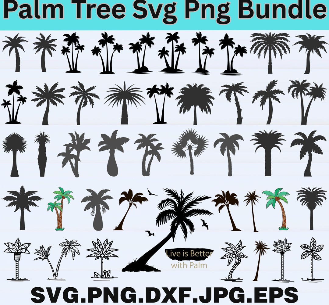 Palm Tree SVG PNG Bundle | Beach Tree With Sun Clipart | Tropical ...