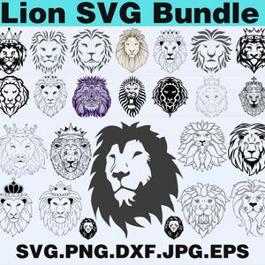 Lion SVG Bundle | Wild Lion Head SVG | Jungle Animal Clipart | Lion Face PNG | Roaring Lion Silhouette | Cricut Cut Files, 25 designs