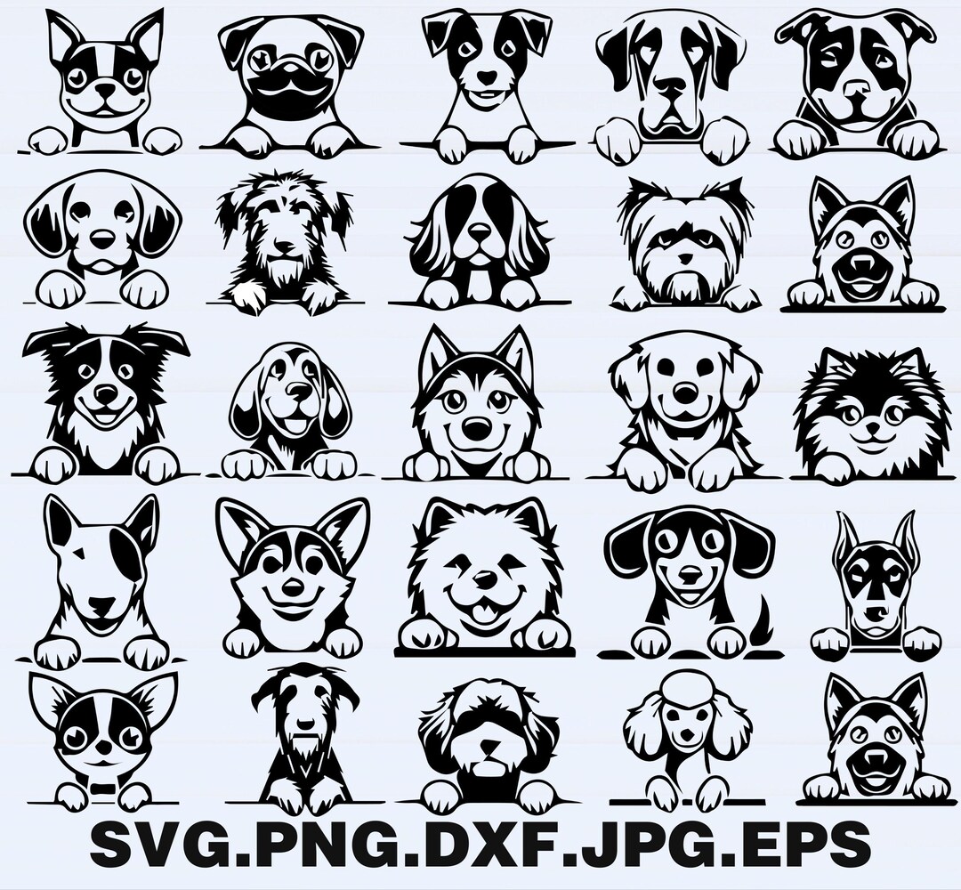 Peeking Dogs SVG Bundle | 25 Dog Breeds Clipart | Puppy Face Cut Files ...