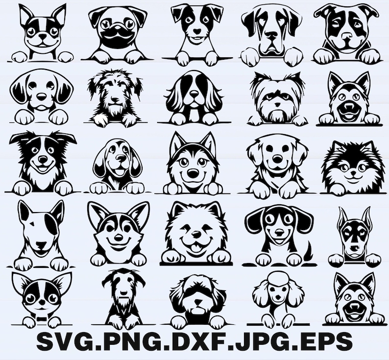 Peeking Dogs SVG Bundle | 25 Dog Breeds Clipart | Puppy Face Cut Files ...