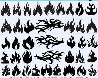 Fire Flame SVG Bundle | 50 Fire Clipart Files | Flame Silhouette SVG | Cricut Cut Files | Fire PNG, dxf, eps, pdf | instant digital download