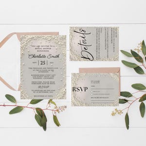 Elegant Editable DIY Pastel Blush Pearls with Diamonds Bridal Shower Invitation Template, Pearl Bridal Shower, Pearl Bridal Shower Invite