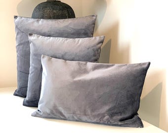 Anthracite Velvet Cushion Cover: Custom Throw Pillow, Decorative Zippered Cover