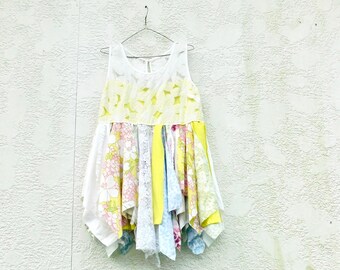 Upcycled geel en wit kant partij jurk, verloving foto's, upcycled tuniek, Mori girl geïnspireerde jurk, draagbare kunst jurk door CreoleSha