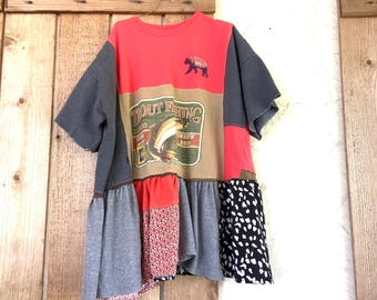 Funky Upcycled Patchwork Smoky Mountains Trout Fishing Tunic by CreoleSha