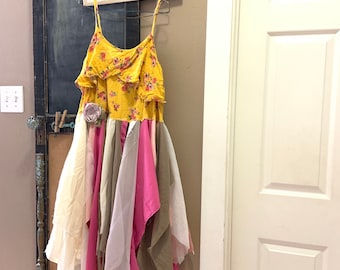 Upcycled Tattered Boho Dress: Sleeveless Alternative Party Gown