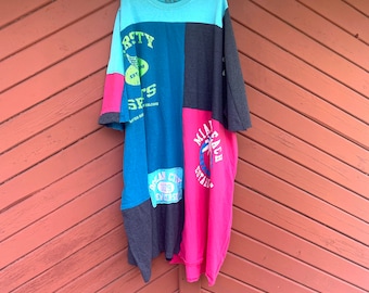 Upcycled T-Shirt Dress, Miami Beach, Bohemian Knit Cotton