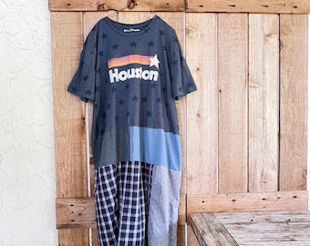 Long Upcycled Casual Houston Dress: Americana Comfortable Wear
