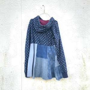 Upcycled Blue Jean Hooded Tunic Dress, Boho Dress, Bohemian, Cotton Dress, Ladies Eco Dress, Reclaimed, CreoleSha