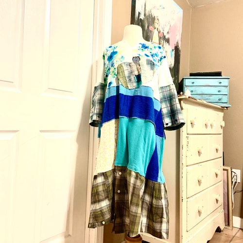 Upcycled Fall shops Pumpkin Appliqué Blue and White Knit Cotton Dress, Upcycled Clothing, Boho, Bohemian, Clothing,CreoleSha 202