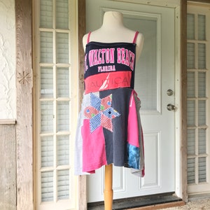 Upcycled Patchwork Overalls: Ft. Walton Beach T-Shirt & Denim Skirt