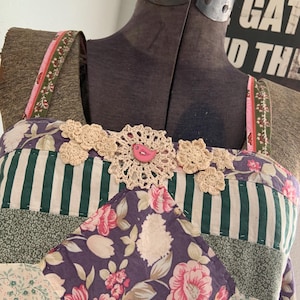 Quilted crop top / lagenlook vest / upcycled clothing / tattered and worn clothing by CreoleSha