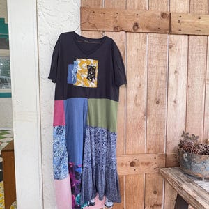 Upcycled Long Navy Blue Patchwork Summer Floral Dress, Bohemian Dress, Reclaimed, CreoleSha