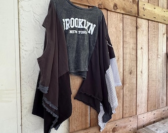 UpcycledT-Shirt – Brooklyn Story Cloth, Hand Stitched “Love Needs No Words” Tee, One of a Kind Wearable Art Shirt | Story Cloth Collection