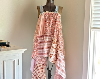 Cottage Style Floral Lace High Low Blouse, Boho Wearable Art